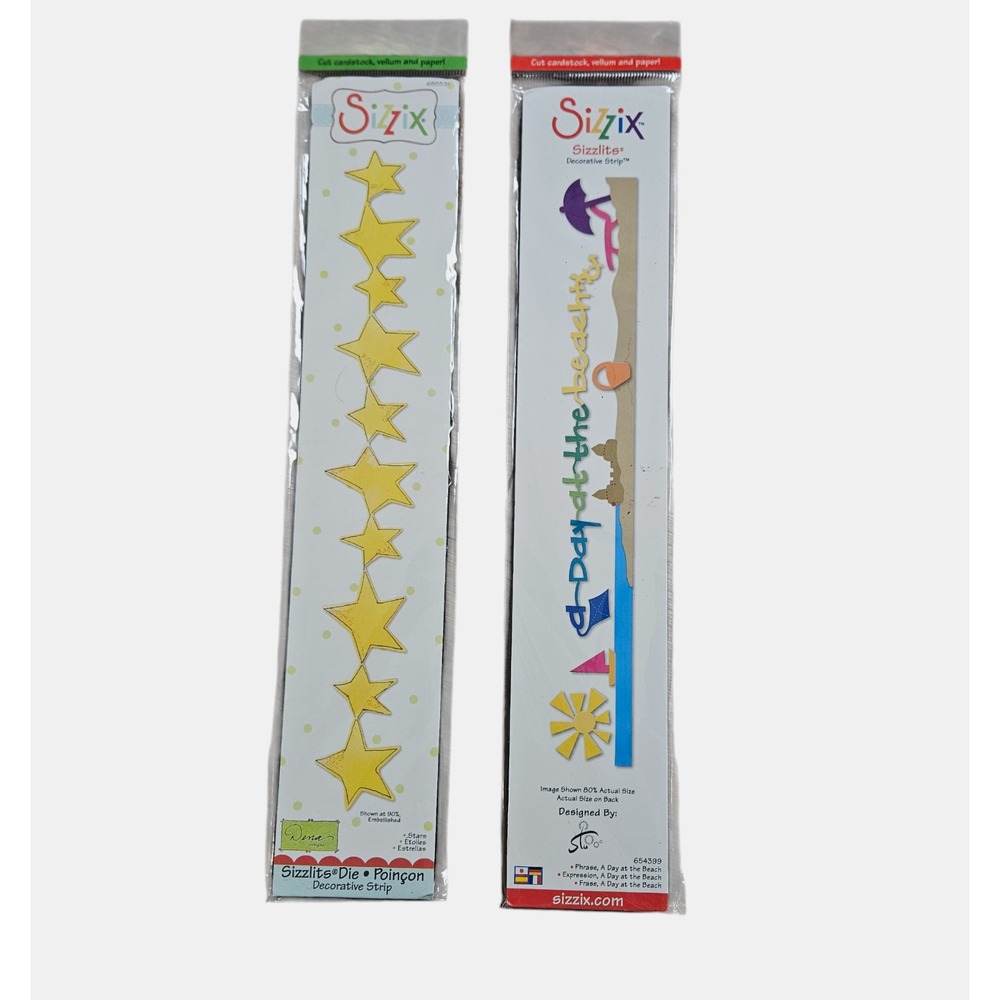 2 Sizzix Sizzlits Decorative Strip Die Stars, A Day At The Beach‎ Scrapbook NWT